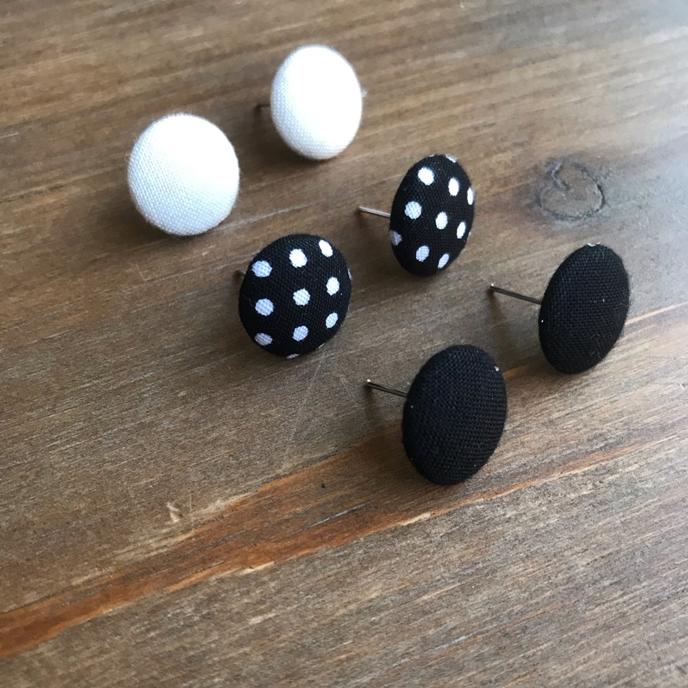 Black and white polka dot stud earrings
